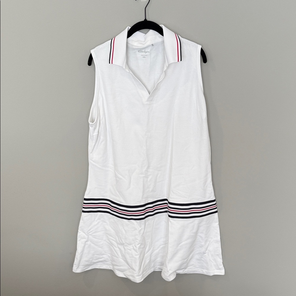Walter Hagen White Sleeveless Polo Dress with Striped Trim